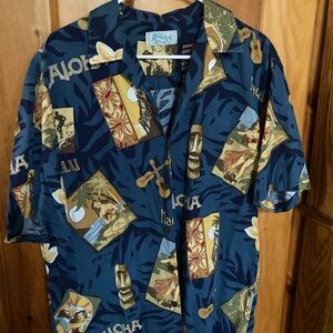 Kole Kole lrg men’s Hawaiian shirt sleeve shirt button down ukulele Honolulu vtg